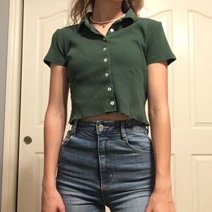 Brandy Melville green cropped polo